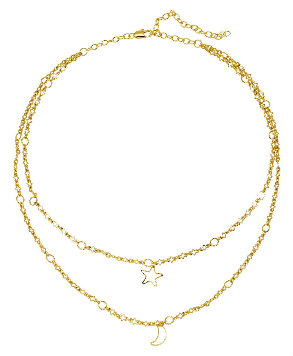 Layered Luxe Necklace with Moon & Star Pendant - 18K Gold Plated - ISHI New York