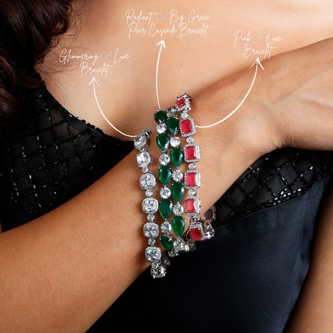Radiant CZ Big Green Pear Cascade Bracelet - ISHI New York