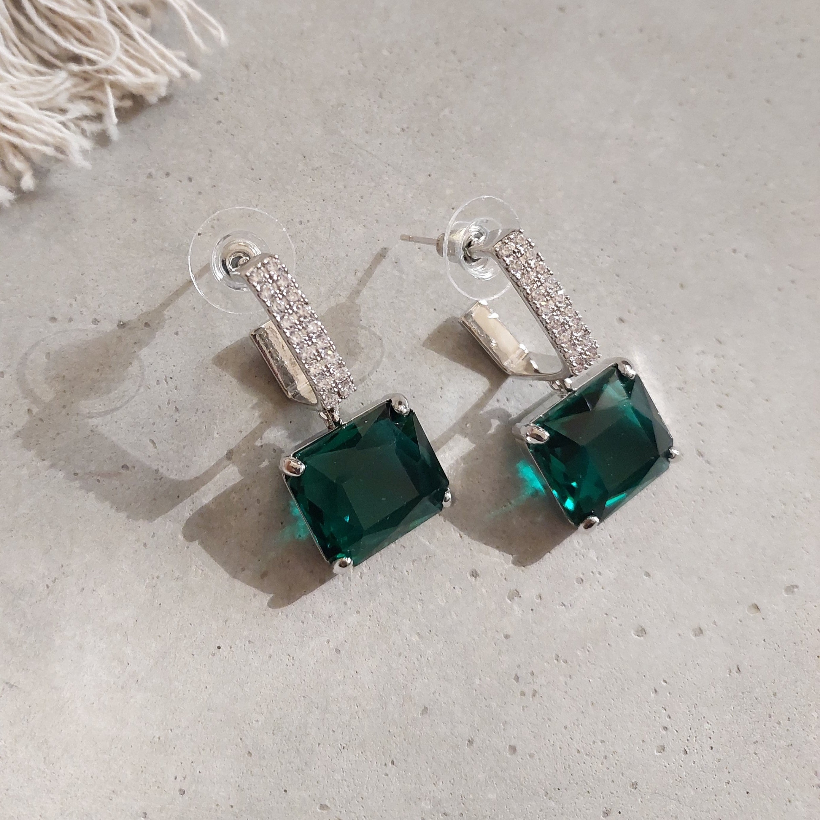 Green stone earrings, gold plated—Sparkle collection by ISHI New York
