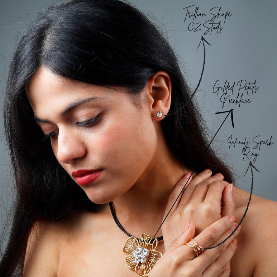 Trillion Shape CZ Studs - 18k Gold Plated Sterling Silver - ISHI New York