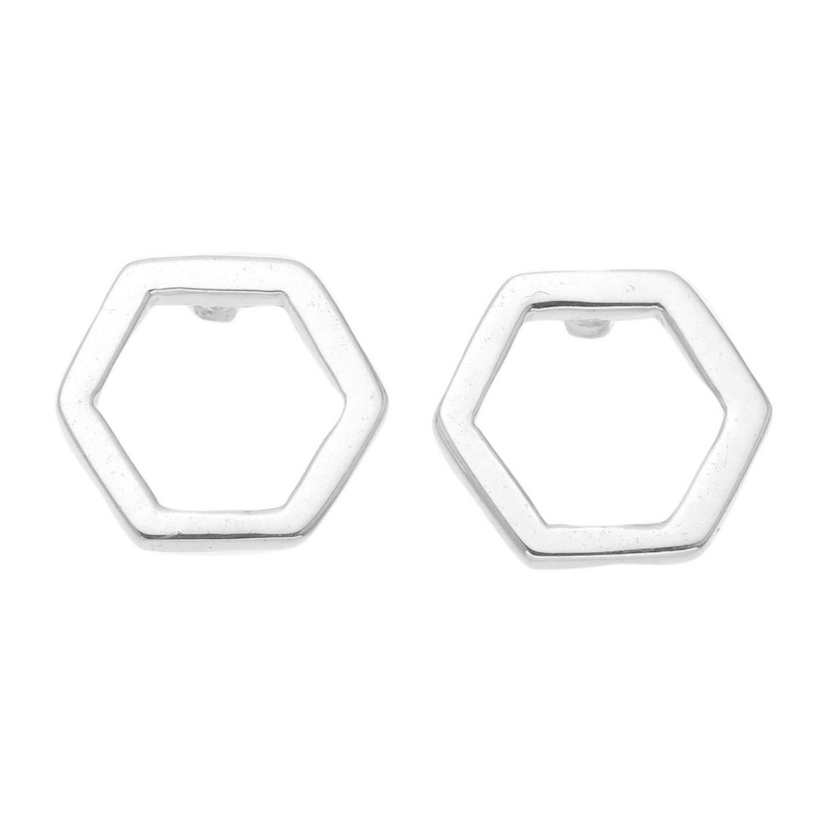 Rhodium Bling Hexagon Earrings - 925 Sterling Silver - ISHI New York