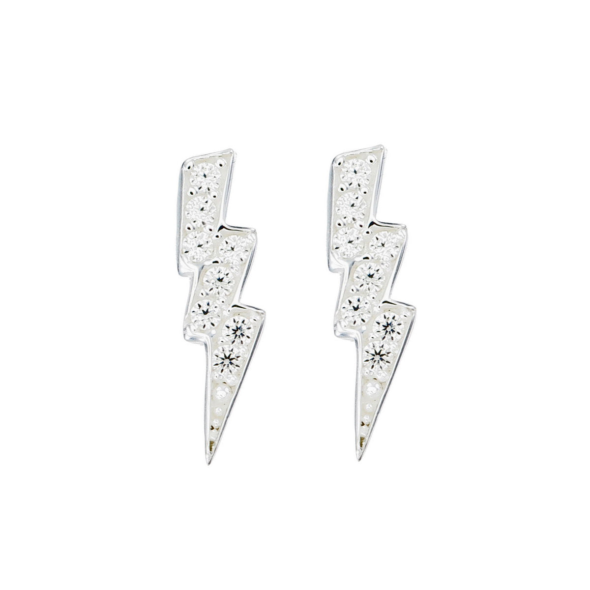 Stormy Elegance Lightning Earrings | Rhodium Radiance with White Zirconia - 925 Sterling Silver - ISHI New York