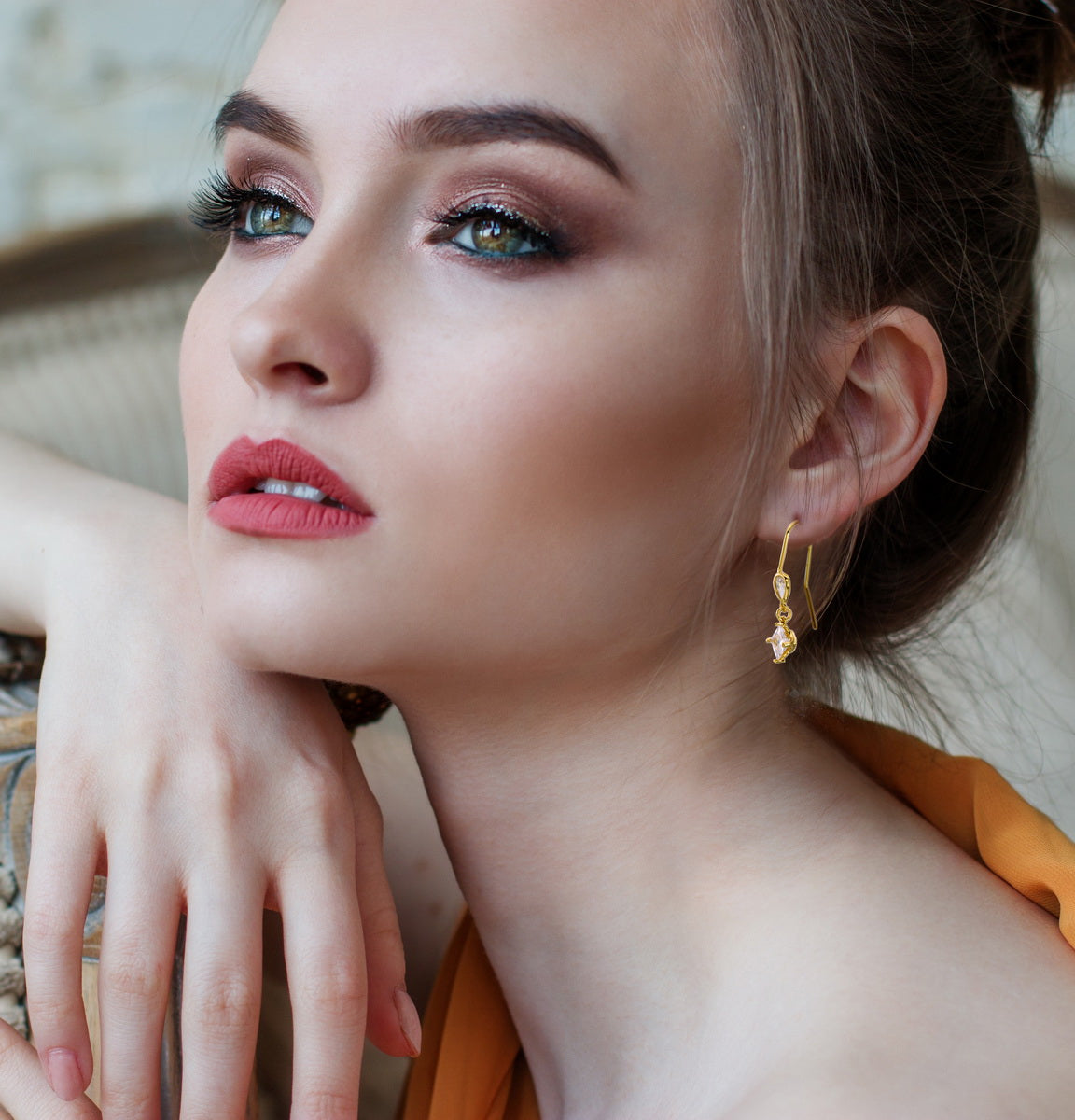 Golden Glow Ice CZ Stone Sparkle Mini Dangle Earrings - 18K Gold Plated - ISHI New York