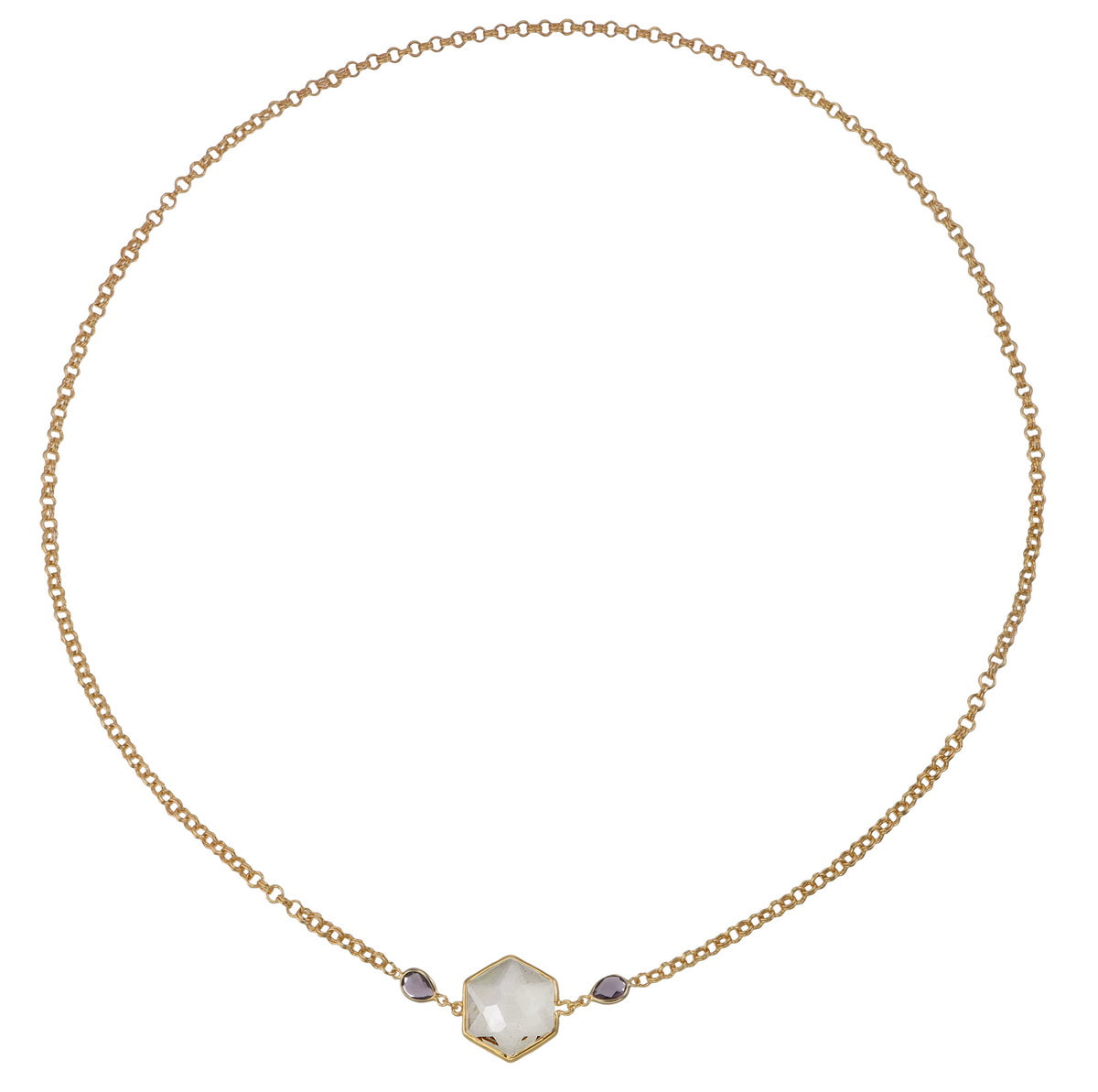 Hexagon With Snow Sparklers Necklace - 18K Gold Plated - ISHI New York