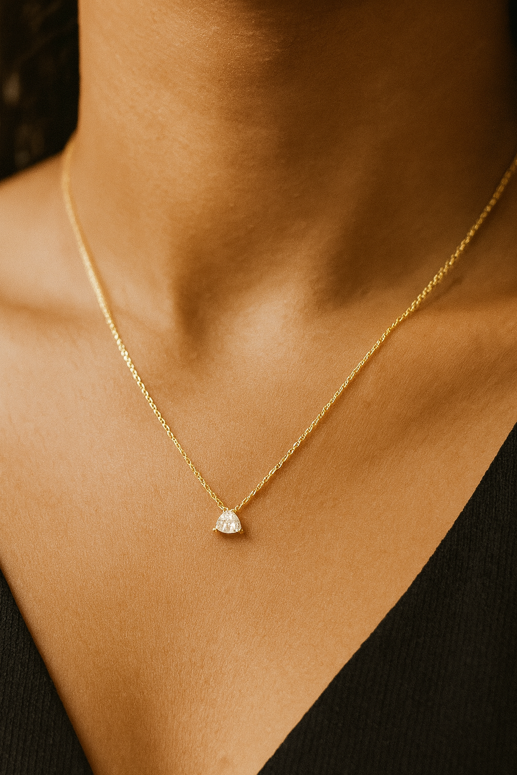 Trillion Shape CZ Necklace - 18k Gold Plated Sterling Silver