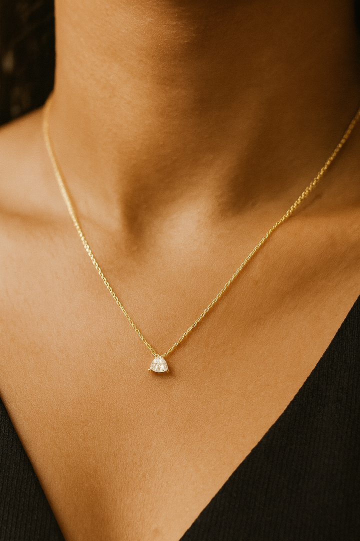 Trillion Shape CZ Necklace - 18k Gold Plated Sterling Silver