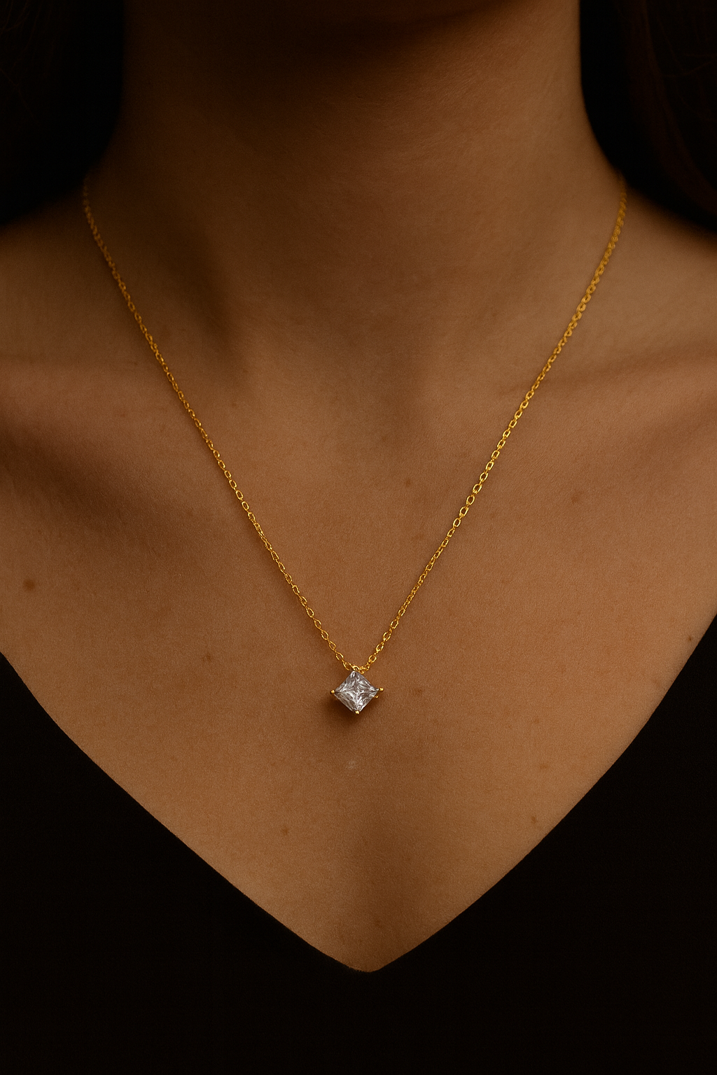 Princess CZ Necklace - 925 Sterling Silver