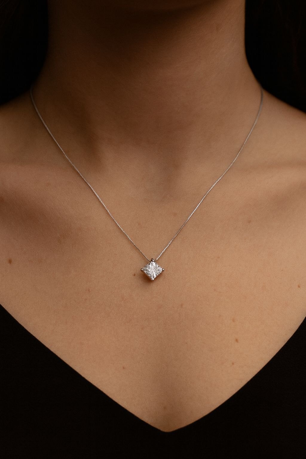 Galaxy Square CZ Necklace - 925 Sterling Silver