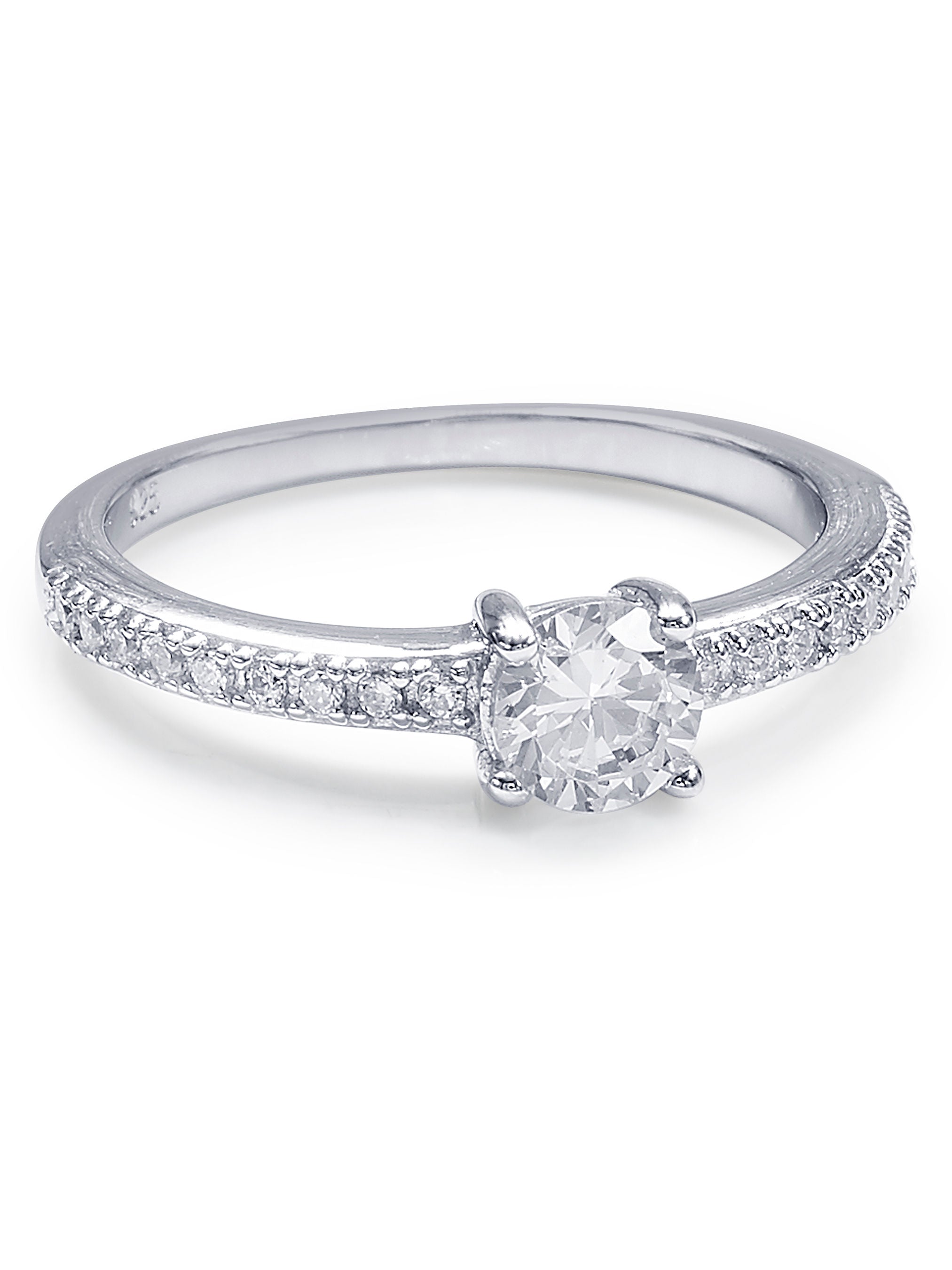 Silver Crystal Ring with rhodium plating and a sparkling cubic zirconia.