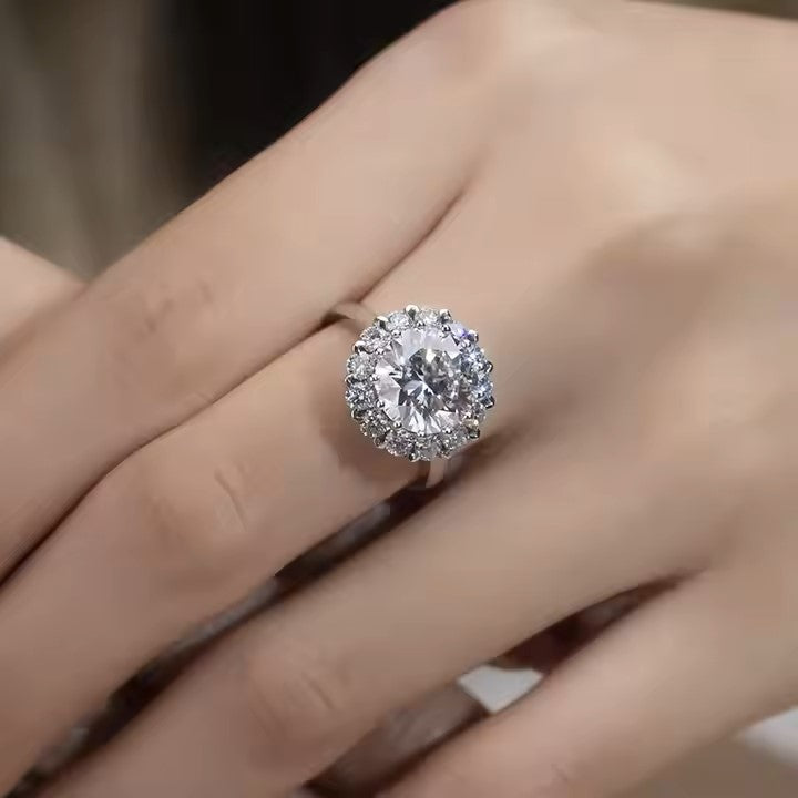 Round-cut cubic zirconia ring in silver—elegant rhodium-plated crystal ring for women