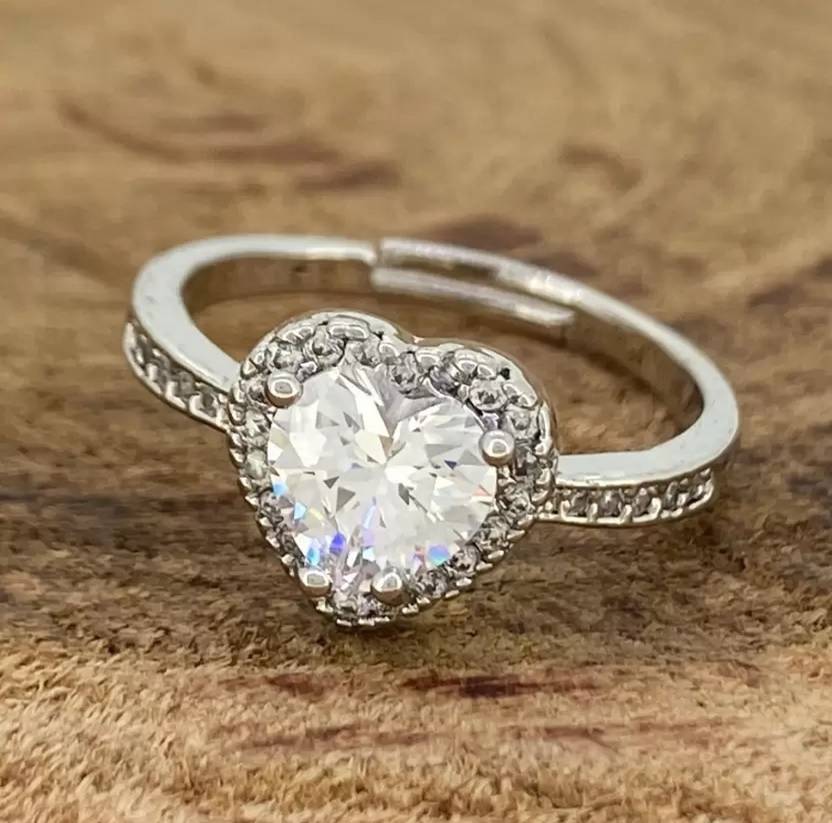 Whispers of Heart Ring in rhodium-plated silver with a cubic zirconia heart design—elegant, timeless, and full of charm.