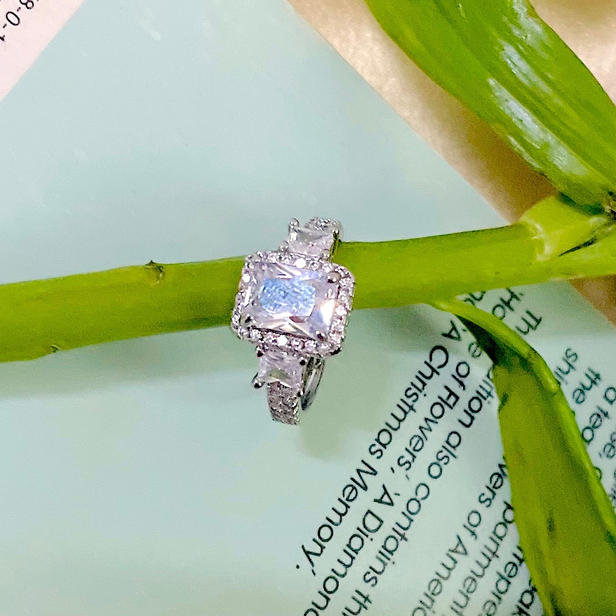 Shiny rhodium-plated ring with princess-cut CZ for daily wear