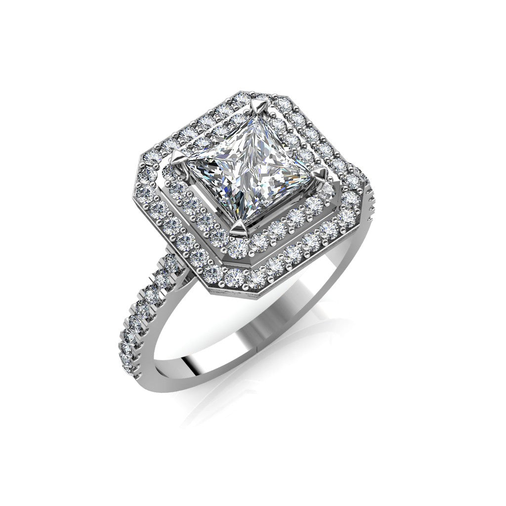 Princess-cut double halo ring for women – sparkling CZ stone
