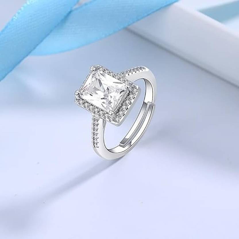 Elegant rhodium-plated solitaire ring for women with round-cut cubic zirconia—affordable fine jewellery in India