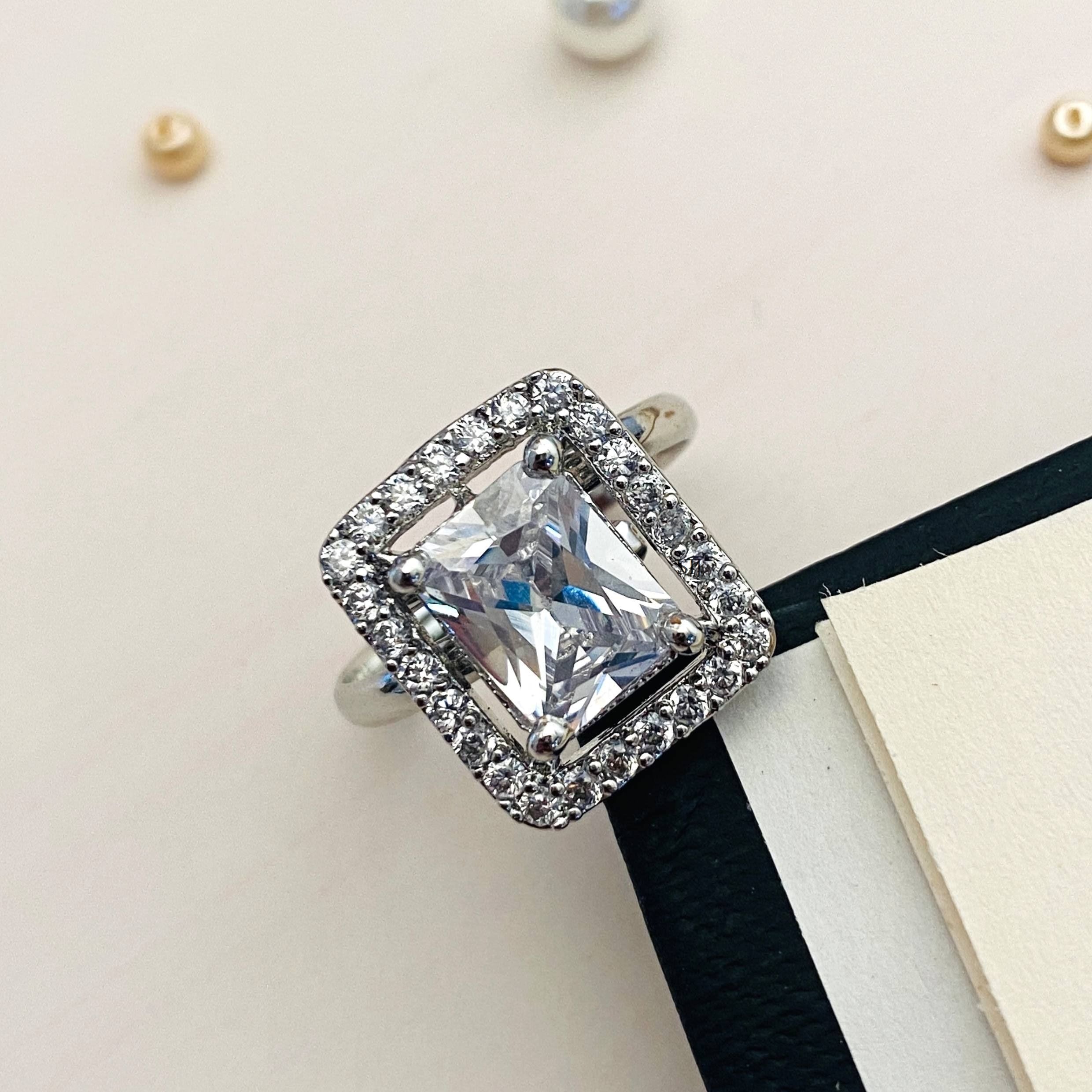 Aurora Square Halo Ring with a sparkling CZ center -ishi new york