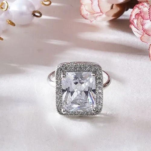 Aurora Square Halo Ring with rhodium plating for a luxurious shine-ishi new york