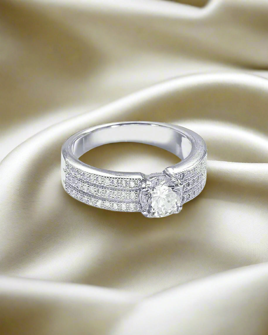 Classic CZ Ring featuring Cubic Zirconia and sleek rhodium finish - ISHI New York.