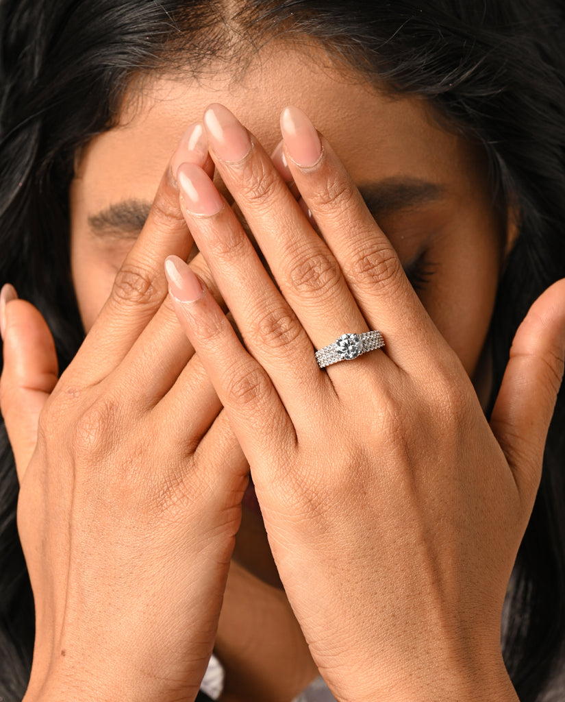 CZ Ring with rhodium-plated band and timeless design - ISHI New York.