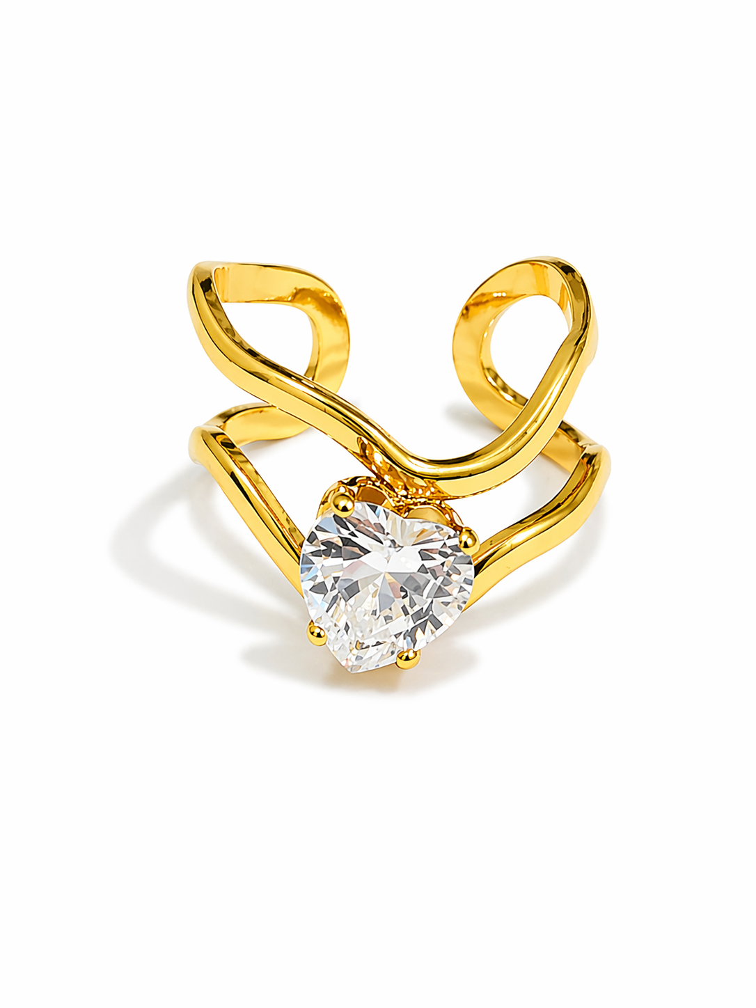 Serena Heart Crystal Crossover Ring