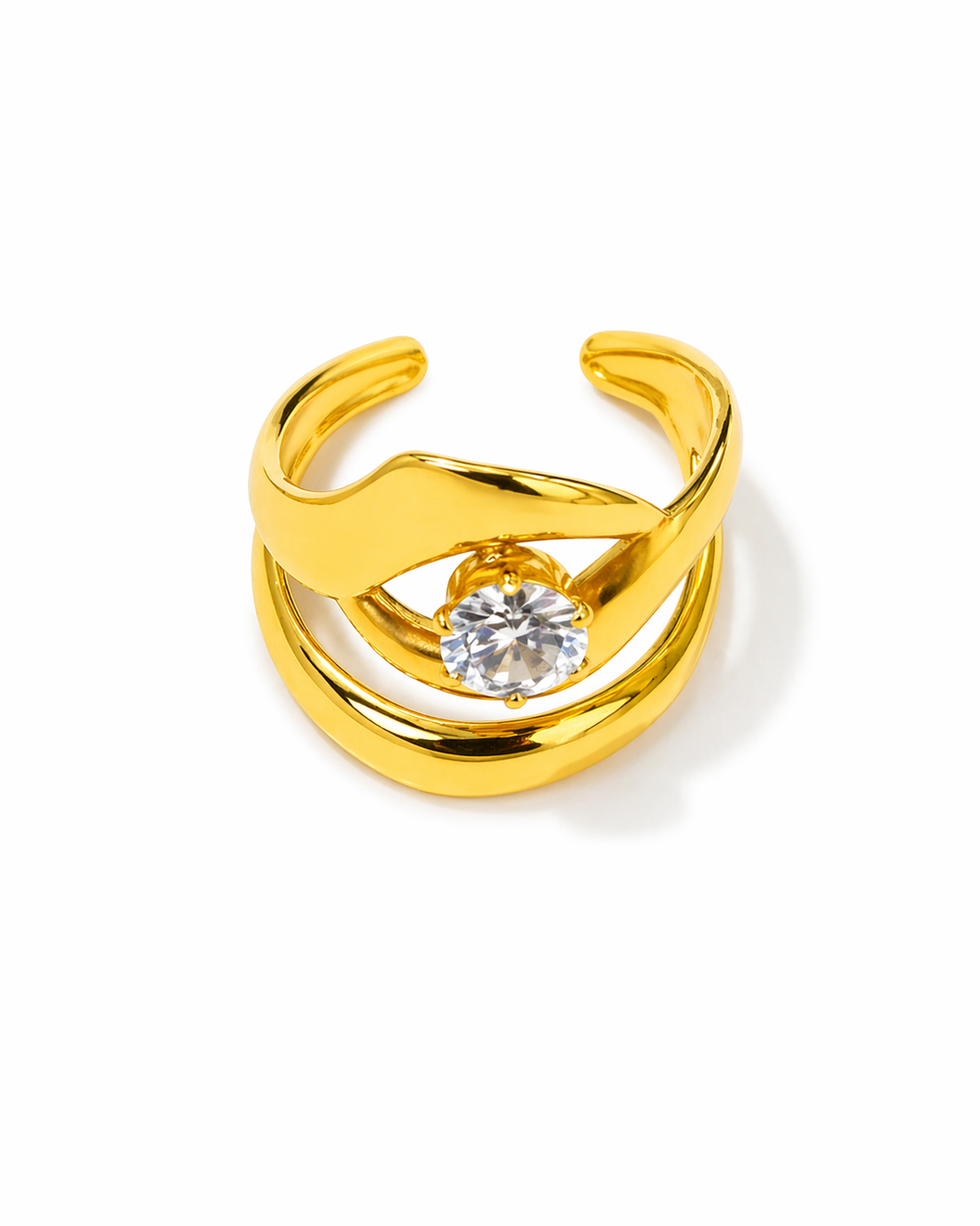 Elara Solitaire Swirl Statement Ring