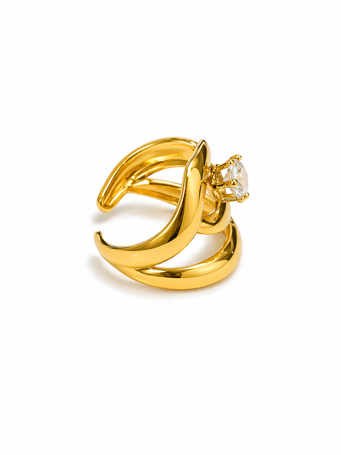 Elara Solitaire Swirl Statement Ring