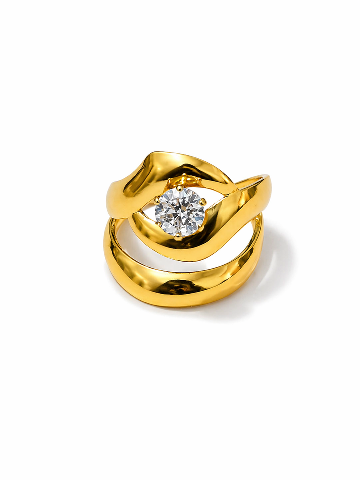 Elara Solitaire Swirl Statement Ring