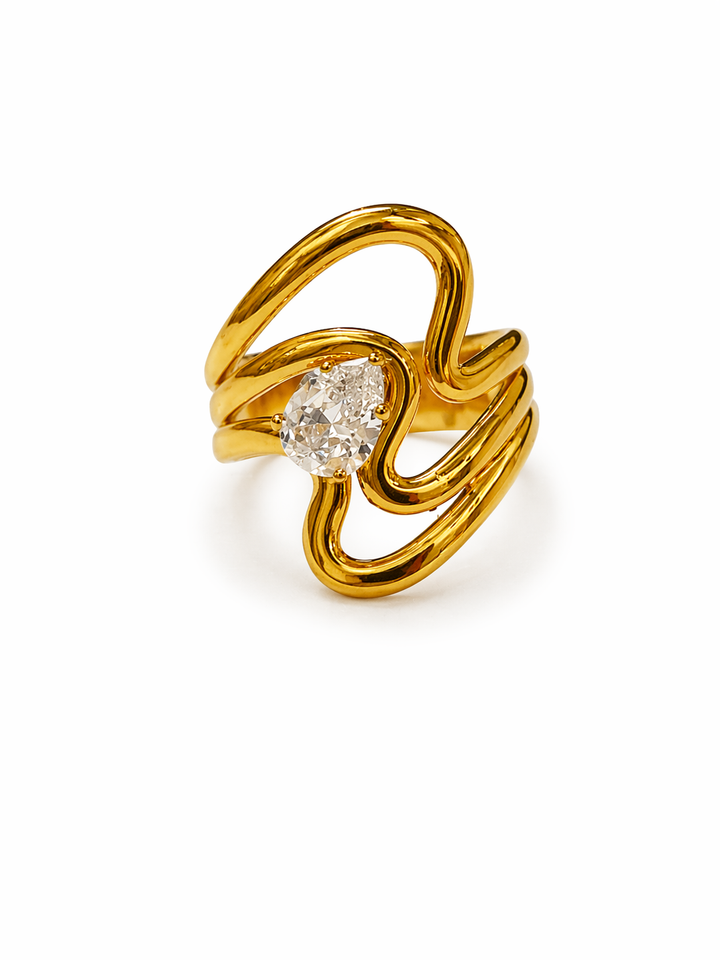 Zyra Swirl Crystal Abstract Ring