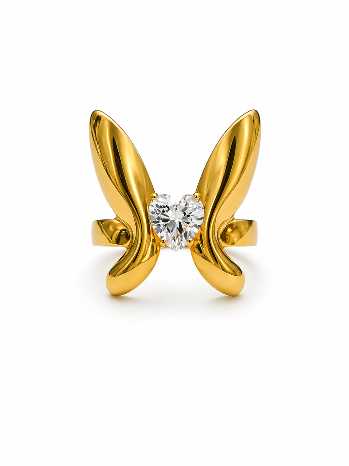 Aveline Heart Crystal Butterfly Ring
