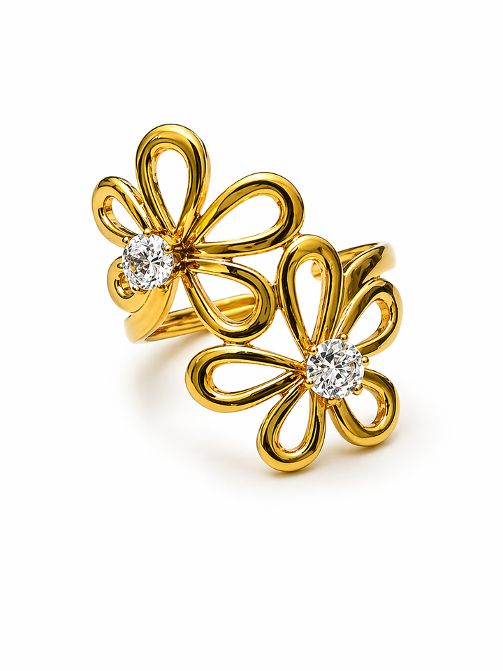 Floria Dual Bloom Crystal Statement Ring