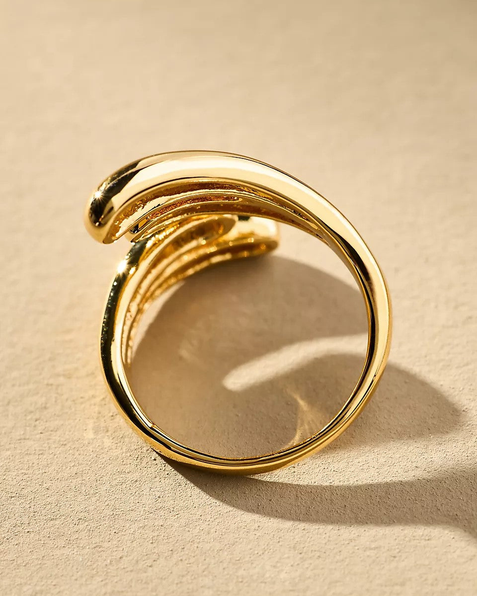 Rhodium-plated Affinity Ring with linked curves and shimmering stones.