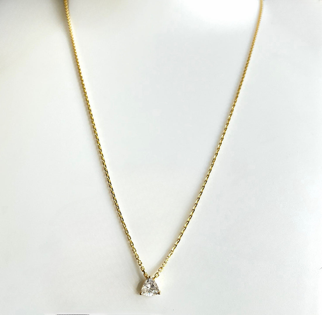 Trillion Shape CZ Necklace - 18k Gold Plated Sterling Silver