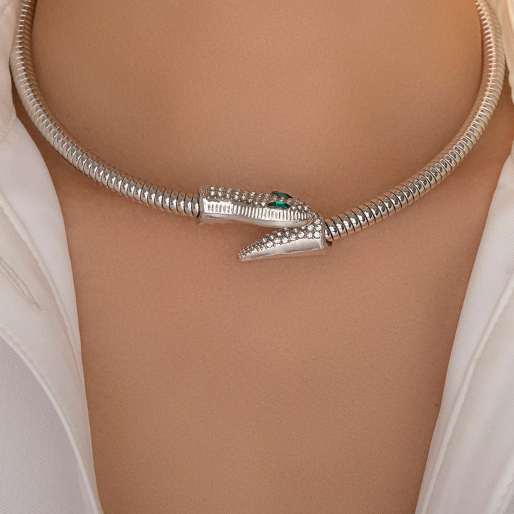 Silver Crystal Snake Choker