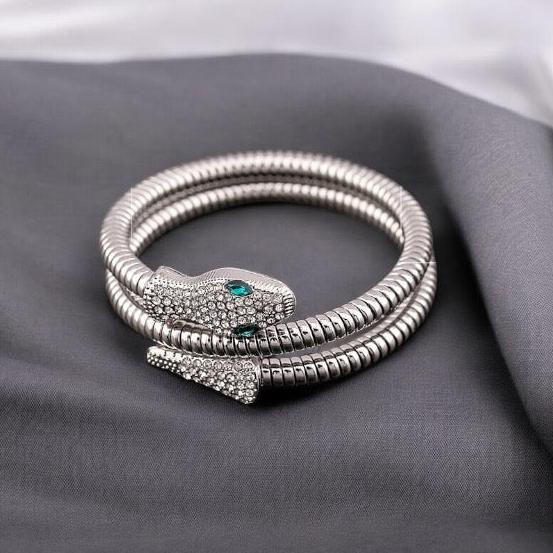 Silver Crystal Snake Bracelet for Women—CZ stone snake-inspired accessory