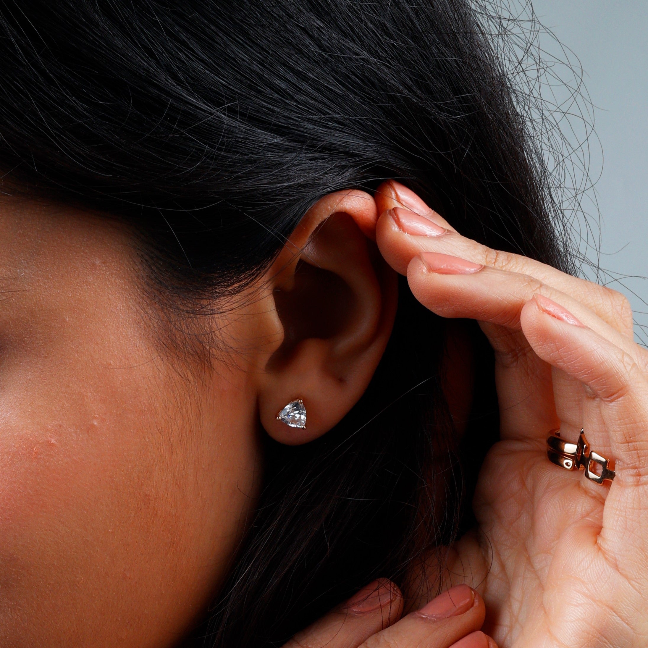 Trillion Shape CZ Studs - 18k Gold Plated Sterling Silver - ISHI New York