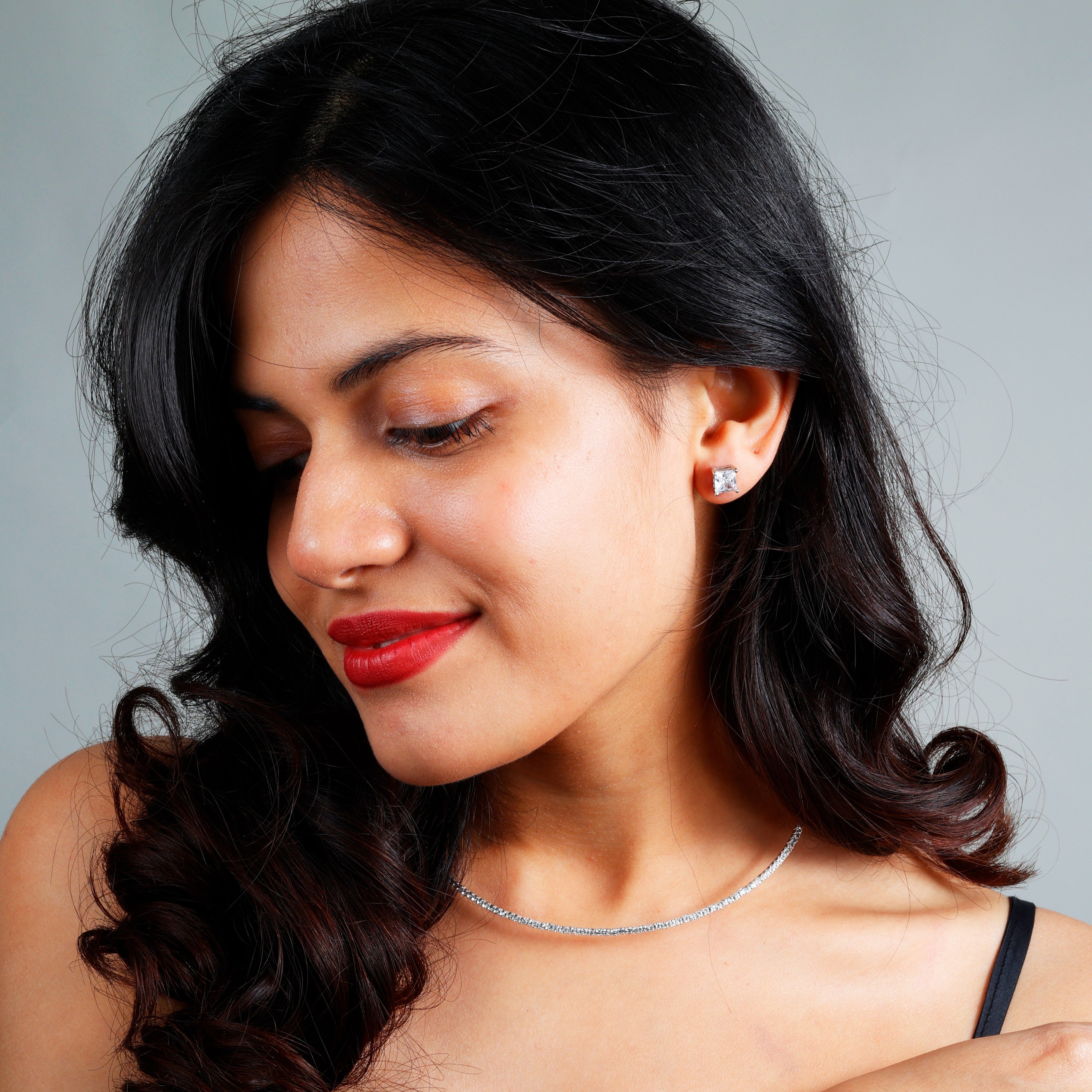 Galaxy Square Cz Studs - 925 Sterling Silver - ISHI New York