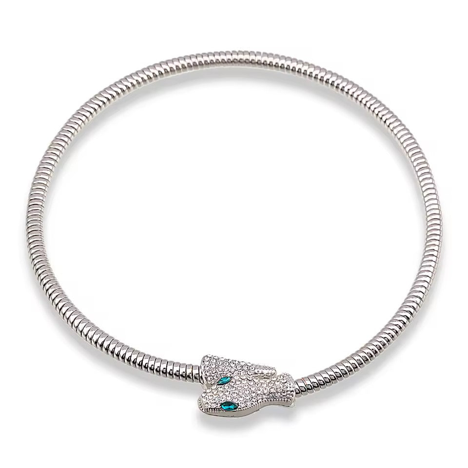 ISHI New York Silver Crystal Snake Choker—rhodium-plated CZ choker necklace for women
