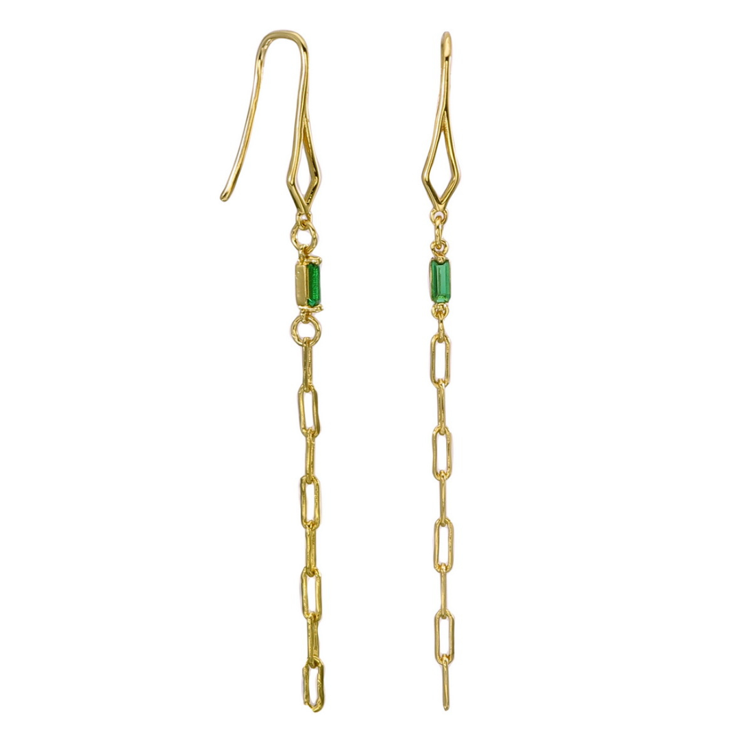 Green Cz Golden Glamour Earrings - 18K Gold Plated - ISHI New York