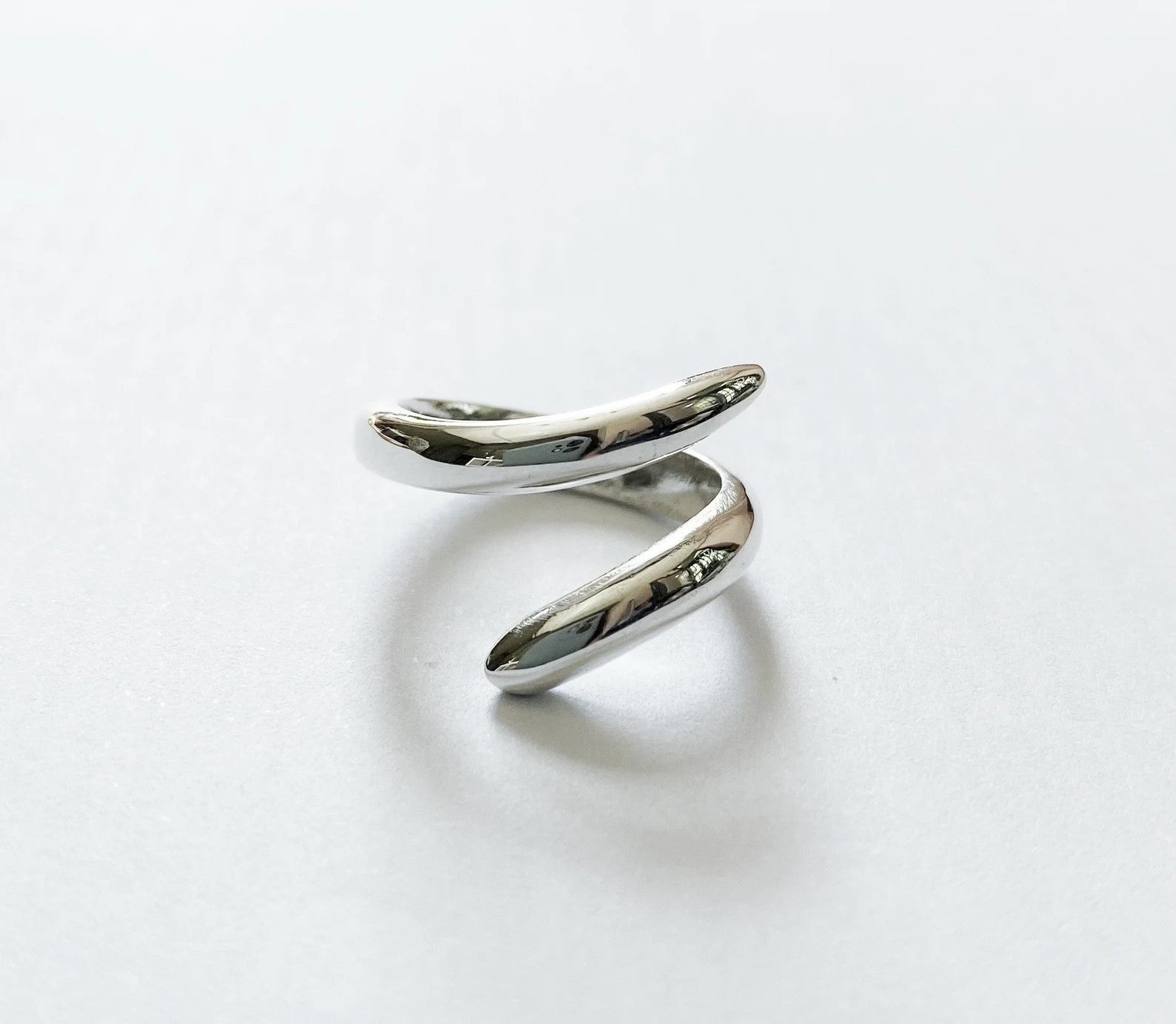 Modern Silver Wave Ring—rhodium-plated design for women