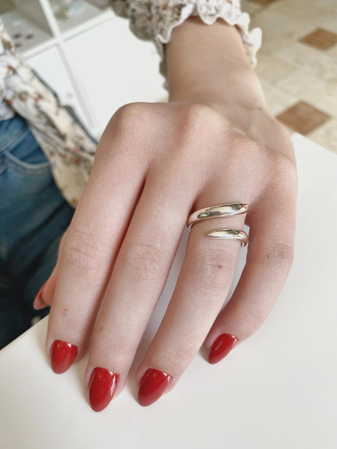 Silver fashion ring with wave texture—lightweight and trendy