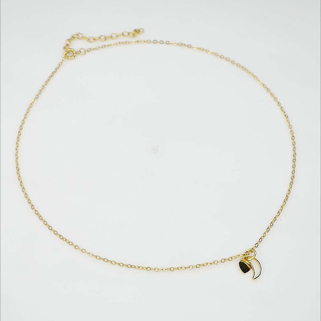 Elegant Moon and Heart Shape Charm Necklace, 18K gold plated 