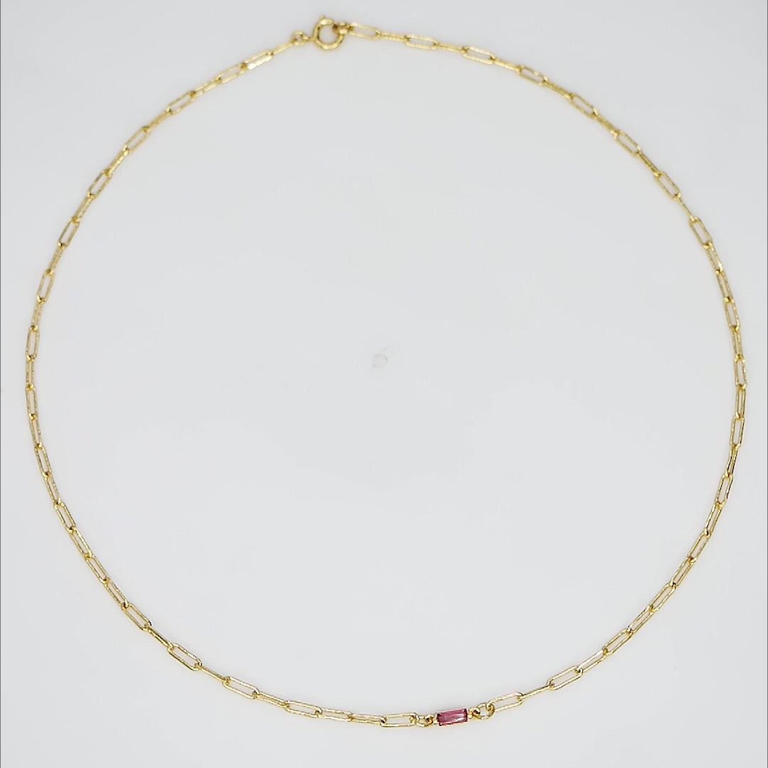Pink CZ Golden Glamour Necklace featuring 18k gold plating, anti-tarnish, and hypoallergenic properties, adding timeless elegance to any outfit.