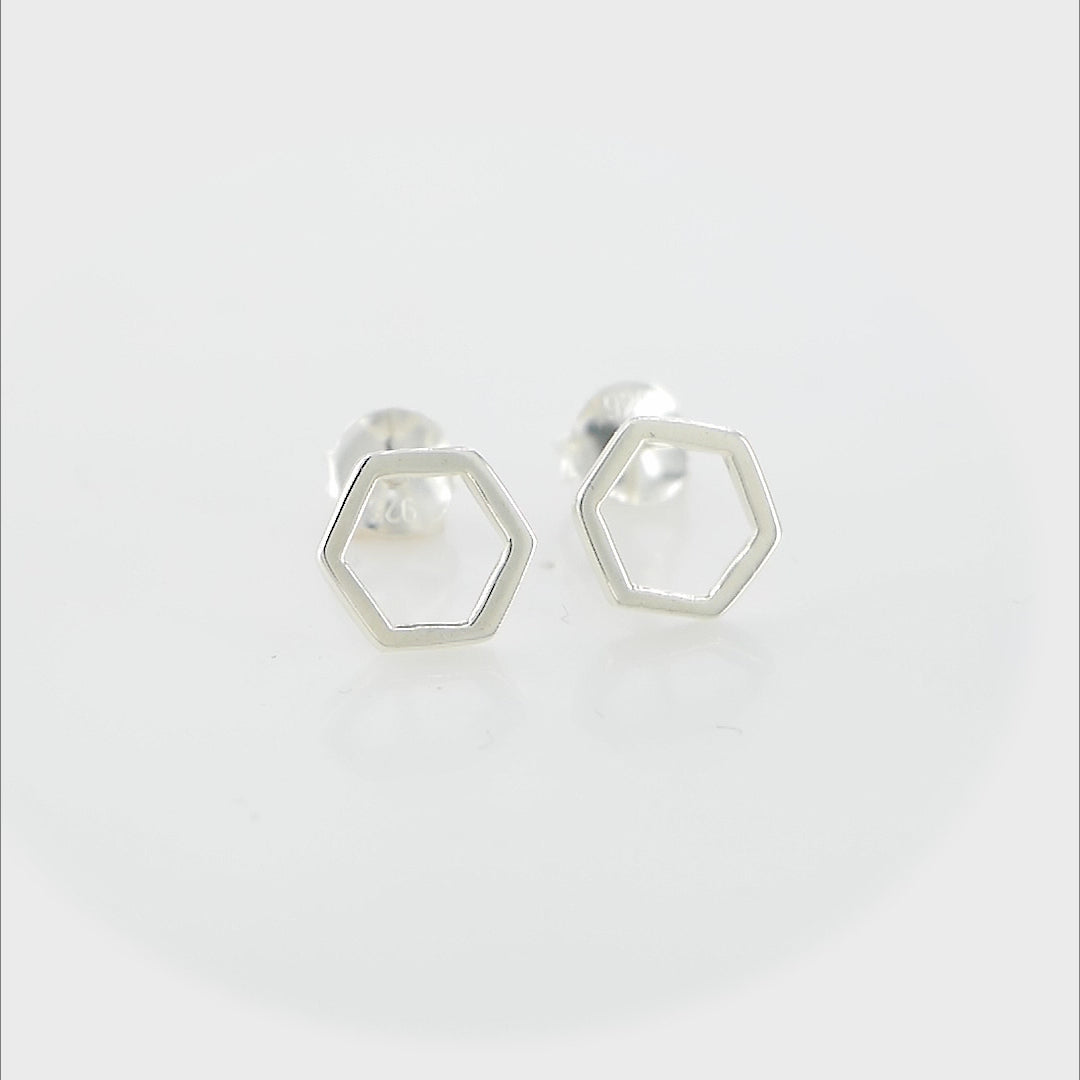925 sterling silver Rhodium Bling Hexagon Earrings with a modern geometric design, hypoallergenic and tarnish-resistant.