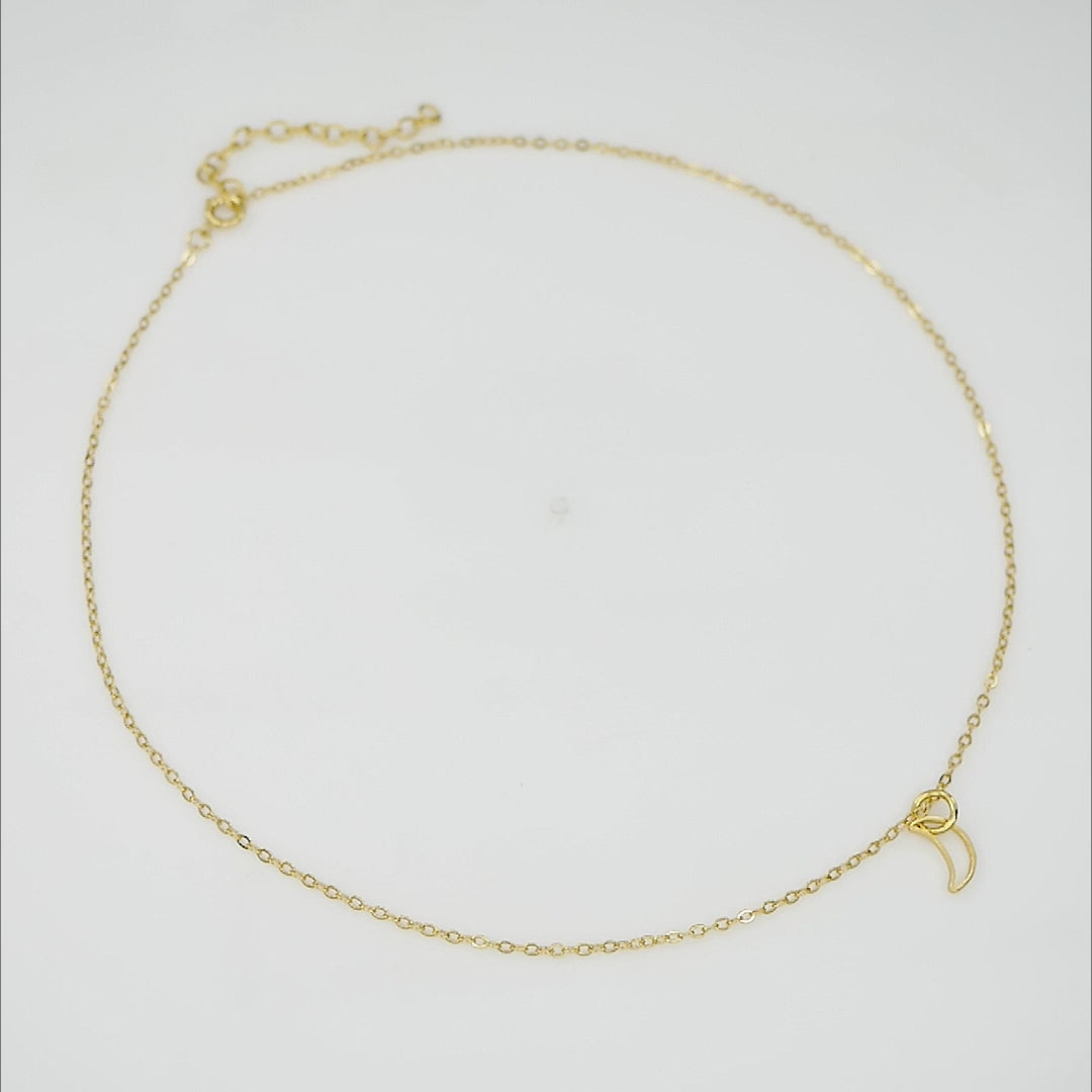 18K gold-plated Moonbeams & Wishes Charm Necklace, a shimmering demi-fine jewelry piece, hypoallergenic & anti-tarnish.