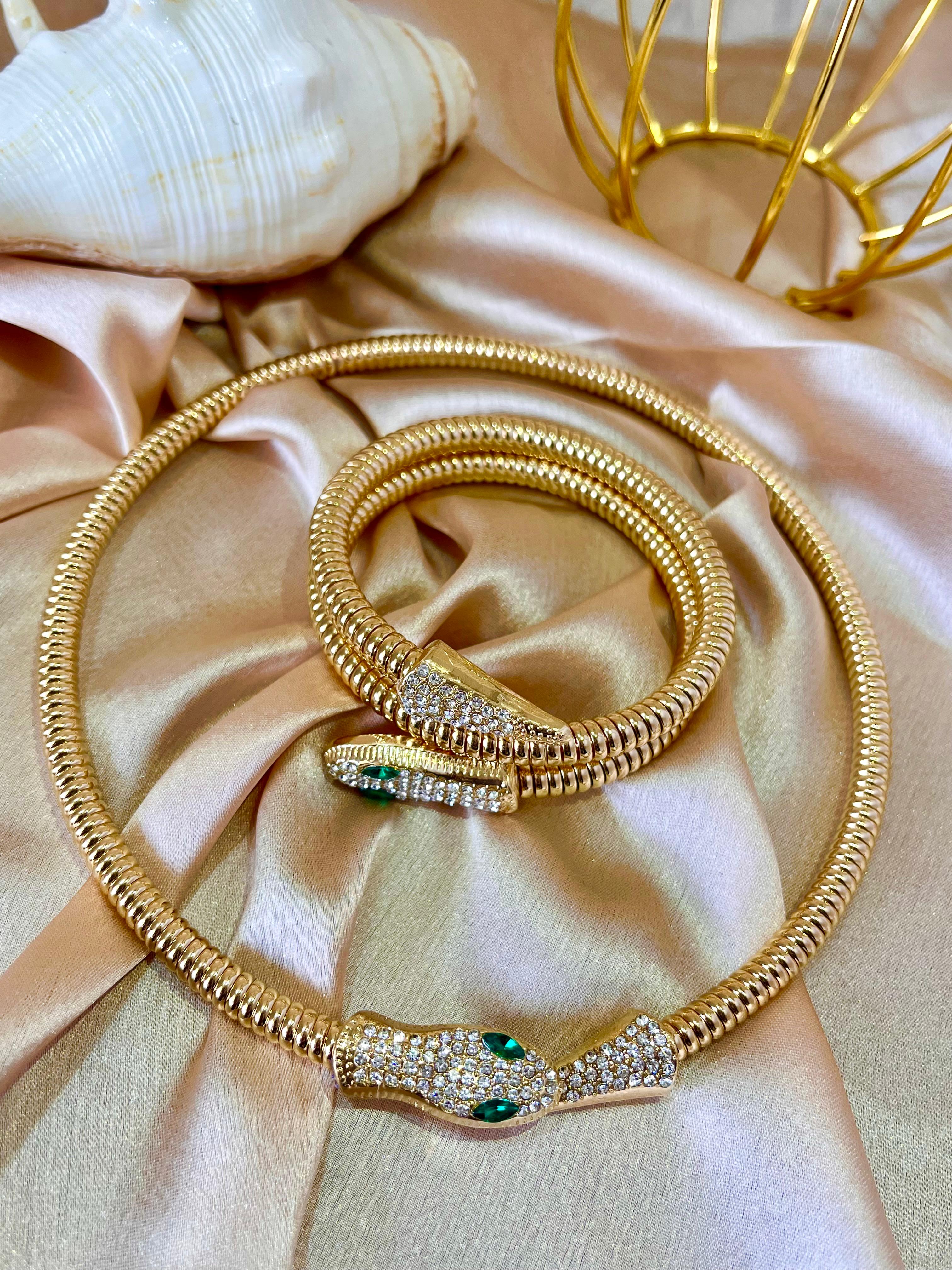 Crystal snake necklace and bracelet set—bold hypoallergenic jewelry India