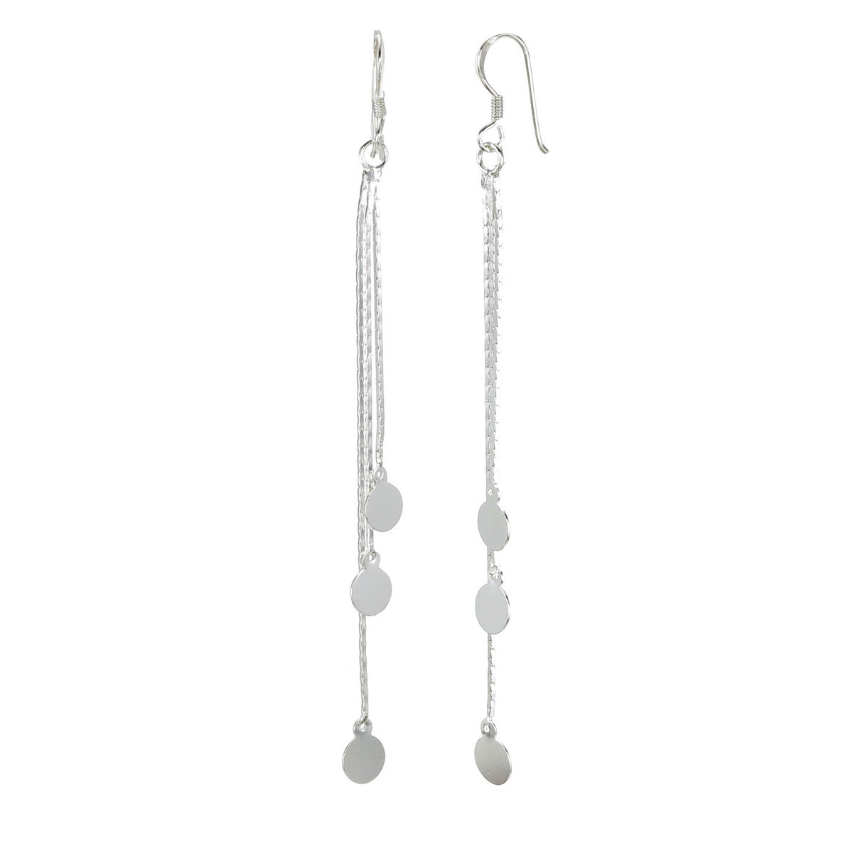Long Chain Dangle Earrings With Circles - 925 Sterling Silver - ISHI New York