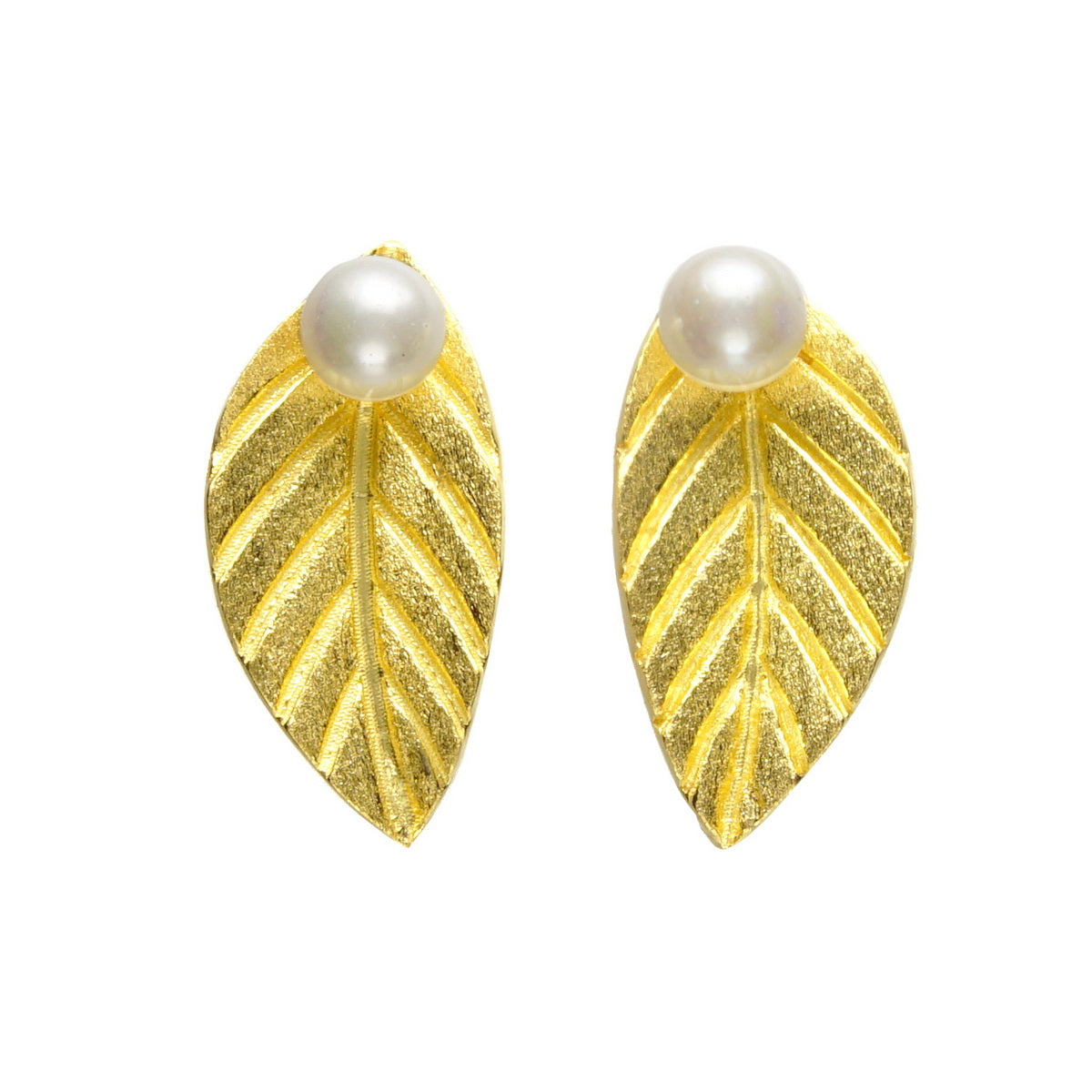 Dewdrop & Golden Leaf Earrings - 925 Sterling Silver - ISHI New York