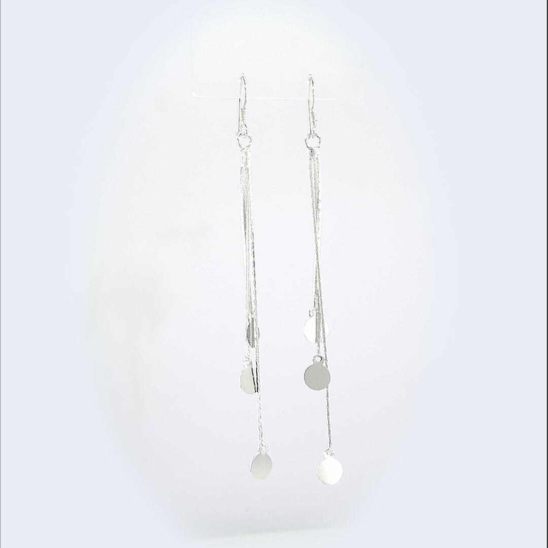 Long chain dangle earrings with circles in 925 sterling silver